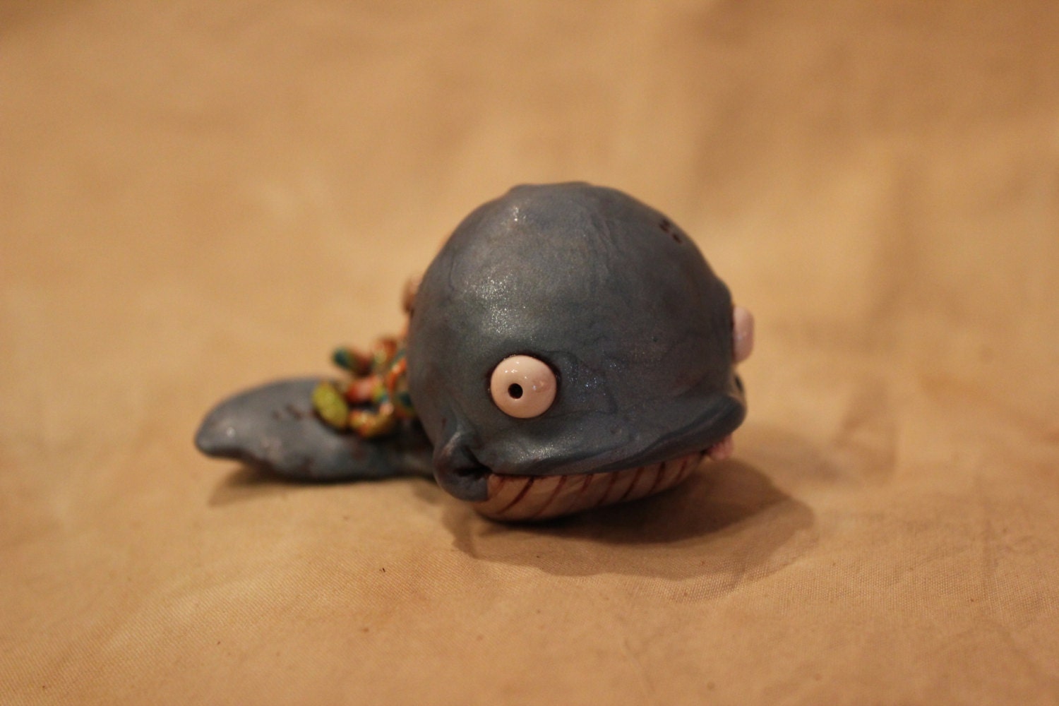 Baby Blue Whale and Squid Polymer Clay Sculpture
