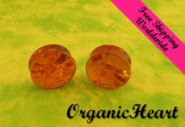 10 DOLLAR SALE Amber Ear Plugs 1/2" (12mm) Organic Handmade Hand Carved Stone Body Jewelry Piercing Earrings 1/2 Inch