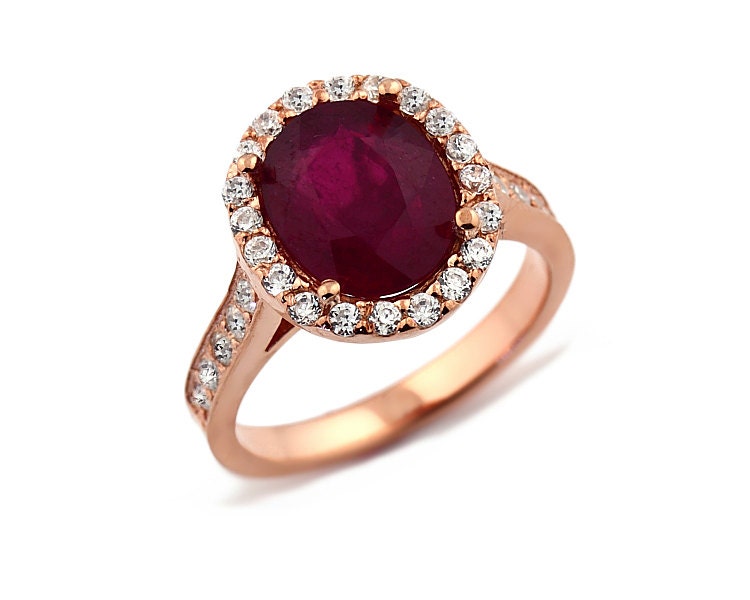 Natural 3.60 cts Ruby Solid 14K Rose Gold Diamond engagement Ring - Gem777