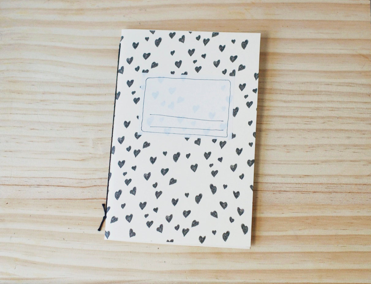 cute hearts - hand bound patterned jotter notebook - custom color blank notebook journal - hand drawn pattern