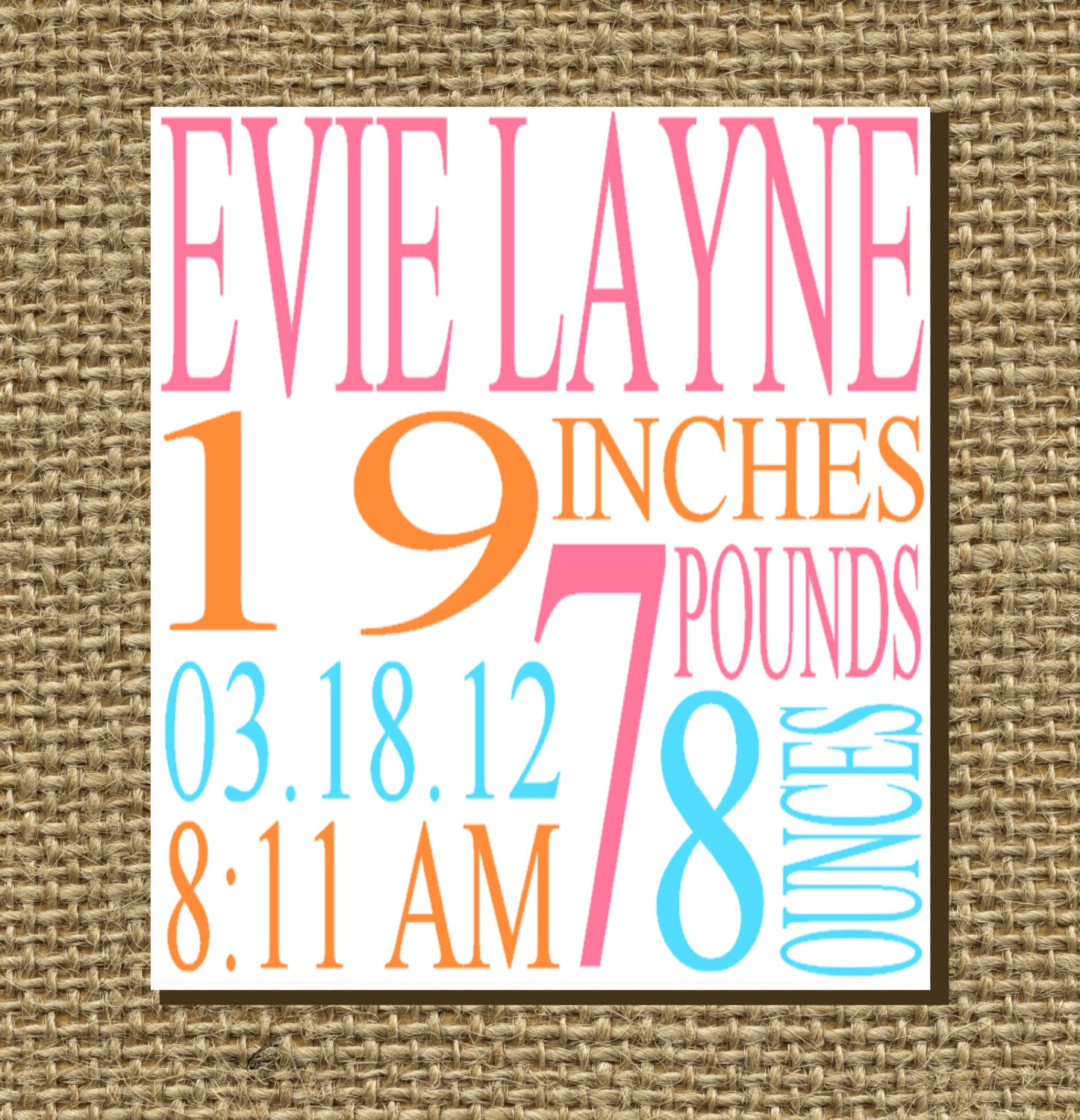 Custom Birth Stats Print 8x10 - YOU PICK COLORS - Perfect Gift For A New Mom