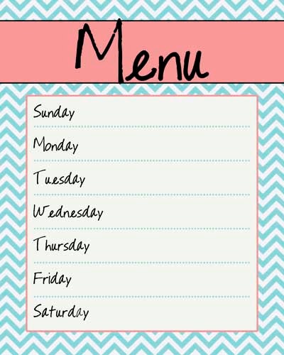 Kitchen Menu Board Printable Mint and Coral Chevron Instant Download 8x10 / 16x20 Digital JPEG