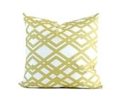 Cotton Pillow Cover - Garden Gate Pattern - Gold, 18" x 18" Tiles, Lattice, Modern, Geometric, Chevron