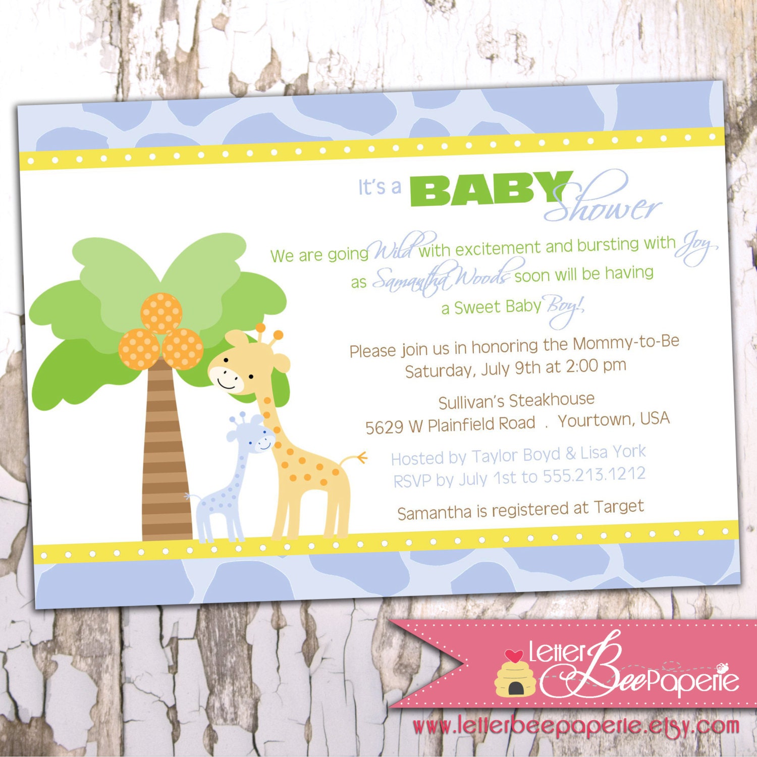 Baby Giraffe / Jungle Theme Custom Baby Shower Invitation - DIY You Print - Boy, Girl, Gender Neutral - Pick Your Colors Il_170x135