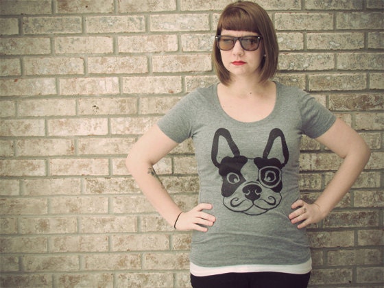 Women Boston Terrier Monocle Scoop Neck Shirt Available in S-M-L-XL-2XL FREE shipping