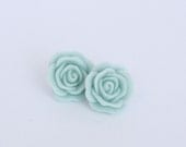 Large Pale Mint Rose Earrings - Mint Rose Earrings - Roses Earrings - Vintage Wedding - Bridesmaid Earrings - Rosette Earrings