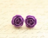 Gorgeous Purple Rose Earrings - Purple Bridesmaid Earrings - Purple Wedding - Roses Earrings - Rosette Earrings
