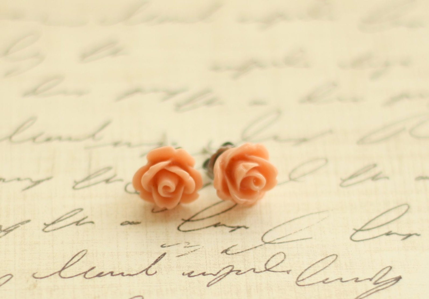Itty Bitty Pinky Coral Rose Earrings - Coral Rosette Earrings - Coral Bridesmaid Earrings - Coral Flowegirl Earrings - Coral Wedding