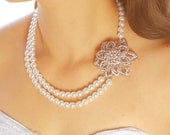 ZANA, Bridal Necklace, Pearl and Crystal Necklace, Flower Rhinestone Wedding Necklace, Bridal Jewelry Necklace, Vintage Style Statement