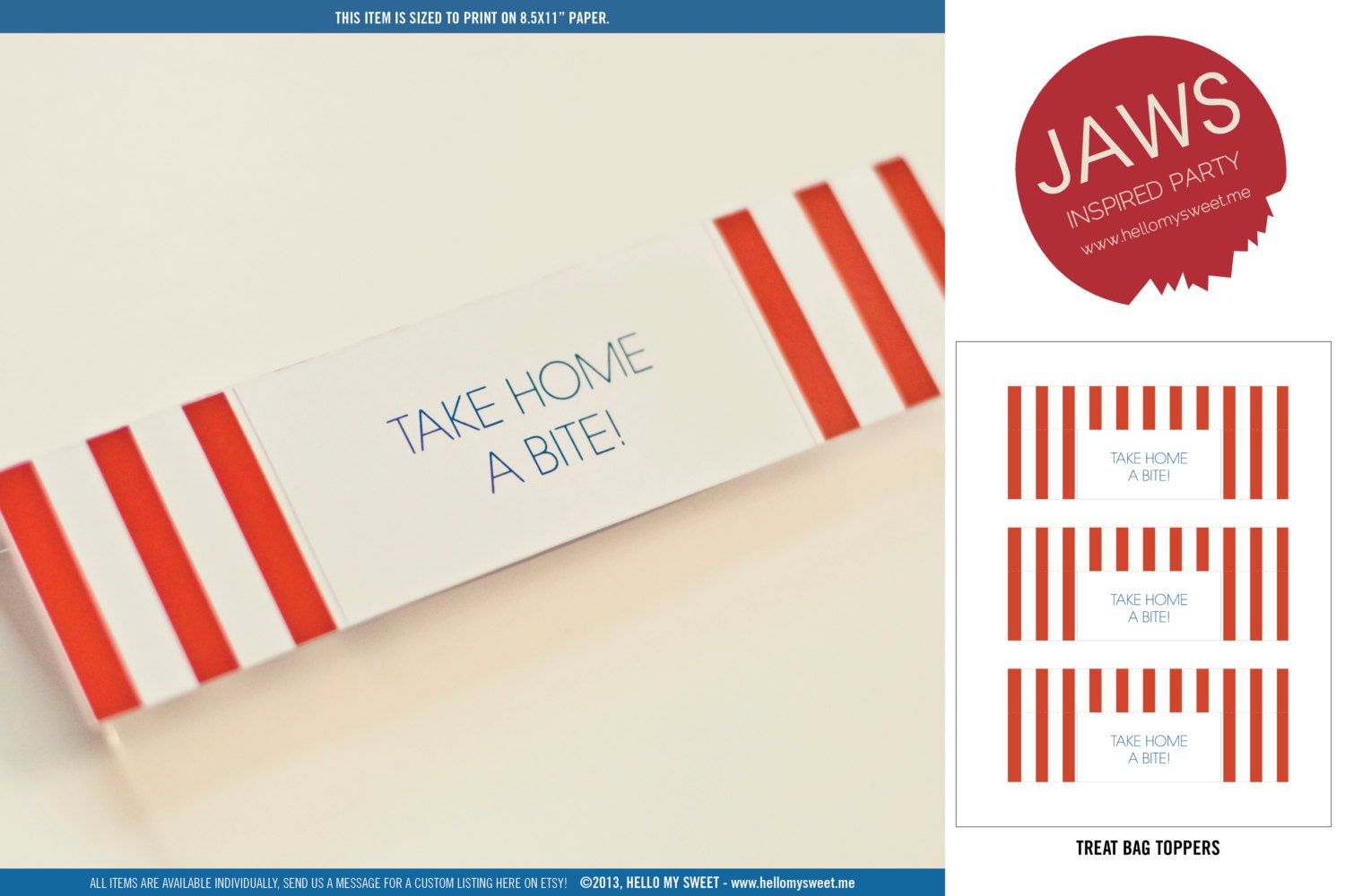 Beach Party Treat Bag Labels - INSTANT DOWNLOAD - Printable Birthday Party Decorations - Jaws Shark Attack
