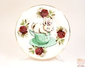 Vintage Butter Plate with a Bunny in a Tea Cup Illustration