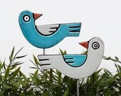 love birds garden decor - plant stake - plant marker - decoration - bird art  - frost resistant - lawn ornament - fun gift - set of 2
