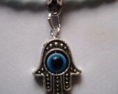 1 Silvertone HAND OF FATIMA Hamsa Dangle Charm - European Charm Bracelets