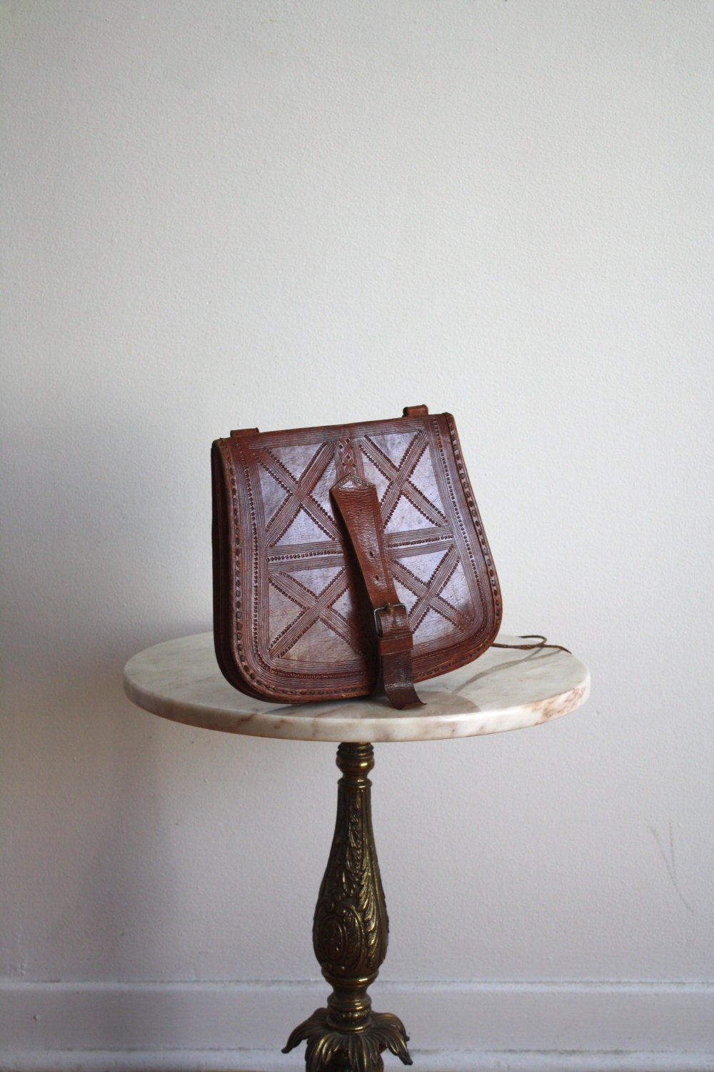 Leather Bag Brown Detailed Hippie Suede Purse - 1970s VINTAGE