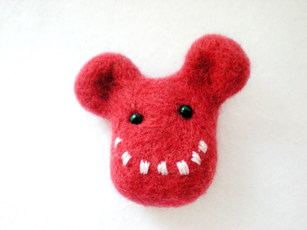 Red Felt Brooch - Needle Felted Character Gus