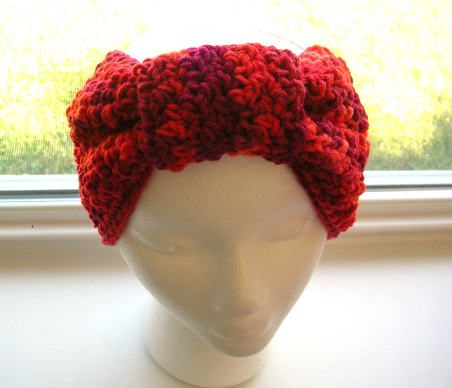 Crochet Gathered Head Wrap... Head Band...Ear Warmer in Chili Reds