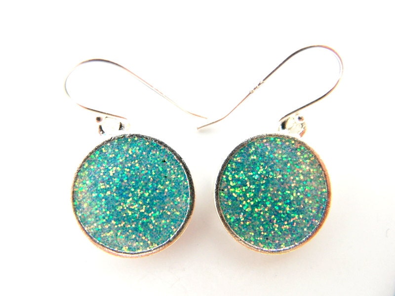 Resin Earrings, Sterling Silver Earrings, Blue Glittery Earrings and Mothers Day Gift, Dangle Earrings, Tropical Island Inspired