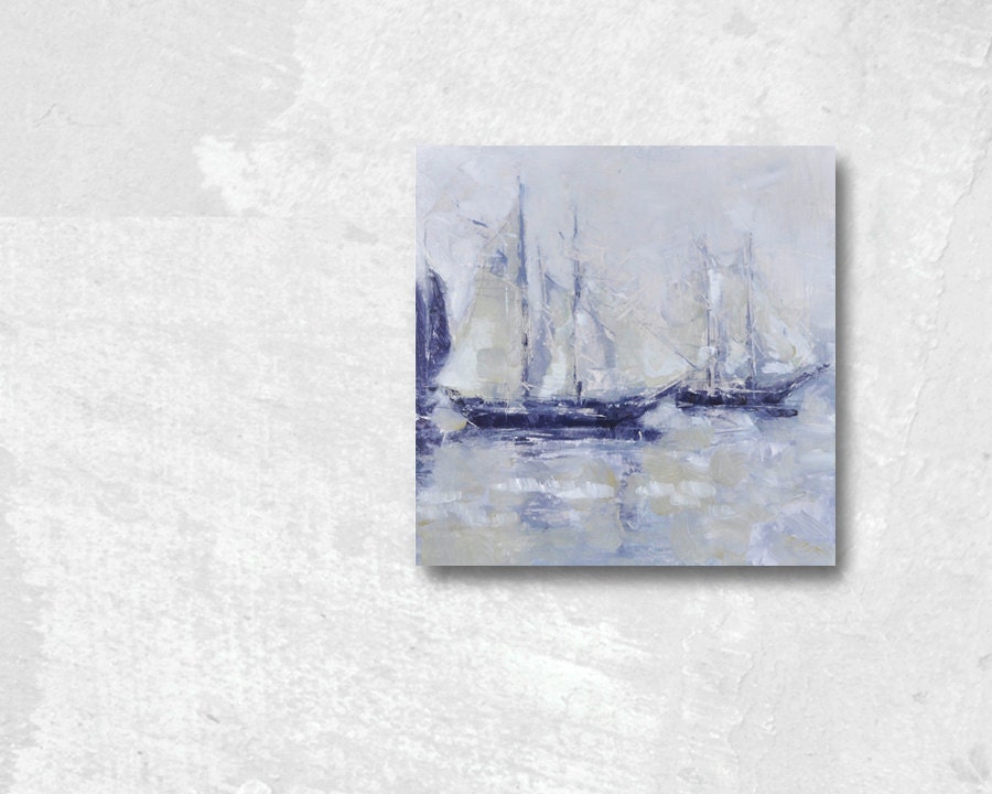 Sails Up - Impressionist seascape painting, framed, ready to hang - LonBrauerStudios