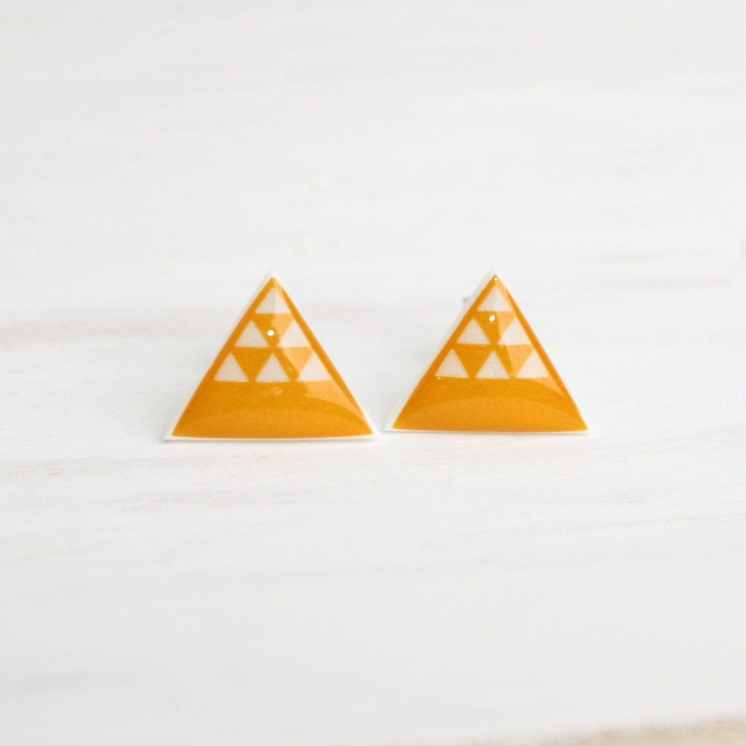 Bright Yellow Saffron Desert Dune Triangle Stud Earrings - Hypoallergenic Surgical Stainless Steel Posts - Geometric Jewelry