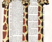 3 royal girafes - ORIGINAL ARTWORK  Mixed Media, Hand Painted on 1920 famous Parisien Magazine 'La Petit Illustration' xyz