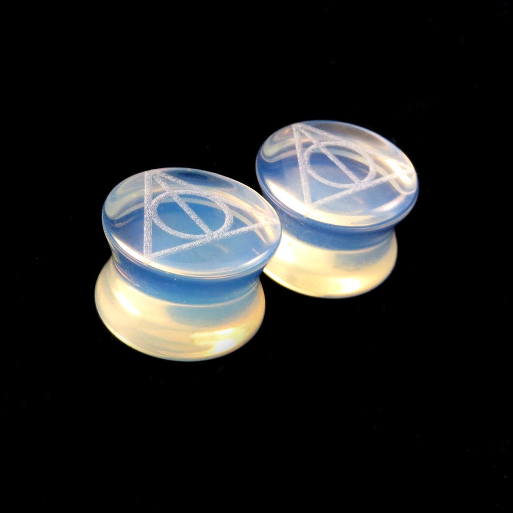 Deathly Hallows Opalite Plugs 2g (6mm) 0g (8mm) 00g (9mm) (10mm) 7/16" (11mm) 1/2"(13mm) 9/16"(14mm) 5/8"(16mm) Translucent Glass Ear Gauges