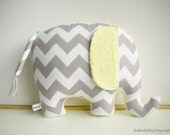 Elephant Pillow, Modern Nursery Decor, chevron elephant, gray and yellow - bakerbaby