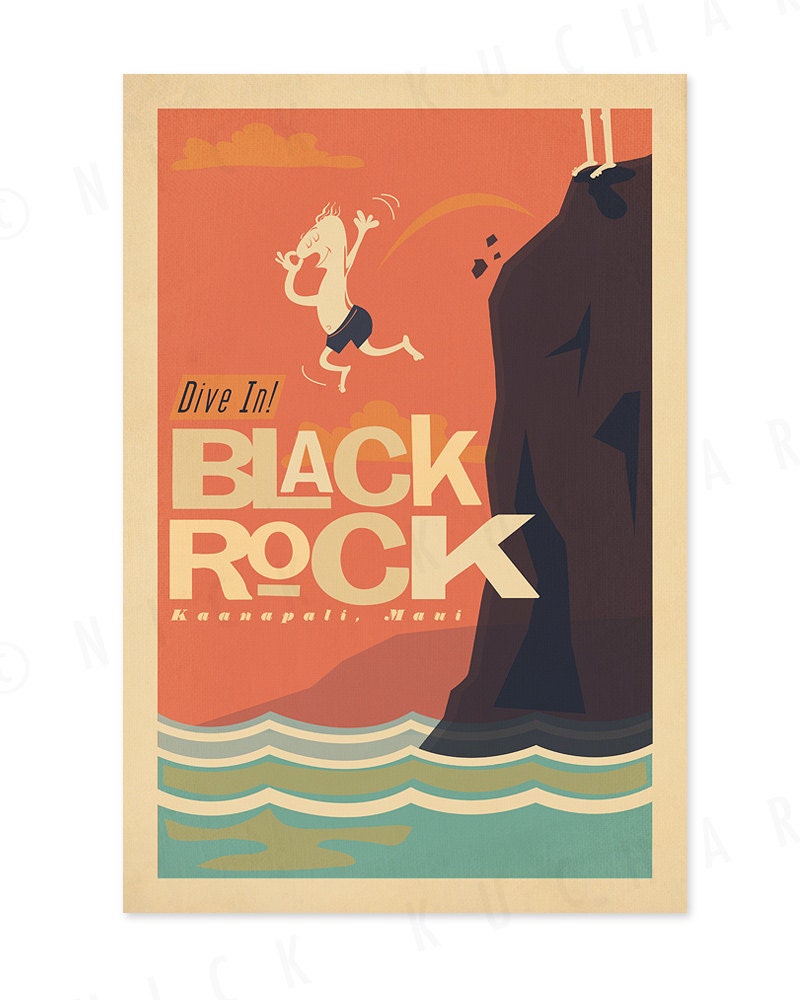 Dive in - Black Rock, Maui - 12 x 18 Retro Hawaii Print