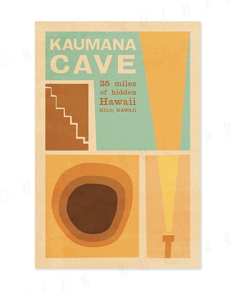 Kaumana Cave - 12x18 Retro Hawaii Travel Print Series