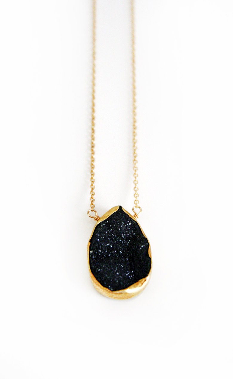 BLACK druzy necklace