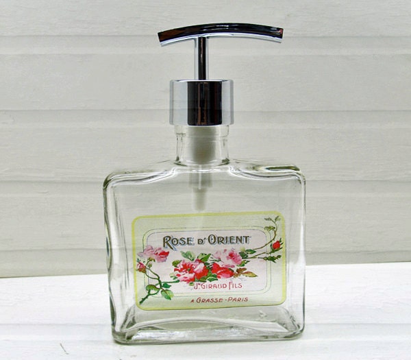 Soap Dispenser Vintage French Label Recycled Glass Clear Choose Your Pump