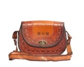 70's Vintage Butterfly Tooled Leather Bag MOM Purse Hippie Brown Leather Mother's Day Gift