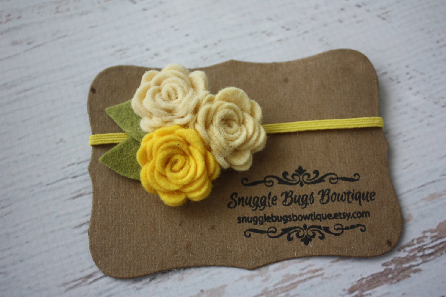 Felt Flower Headband - A Bouquet of Roses in Yellow and Cream   - Baby Flower Headband    Newborn Baby to Adult