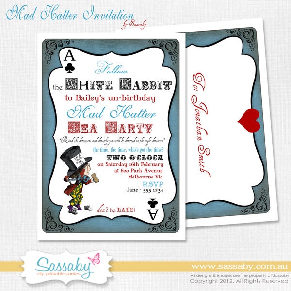 Mad Hatter Tea Party- Alice in Wonderland - Boys Party Invitation - DIY PRINTABLE FILE by Sassaby Il_570xn