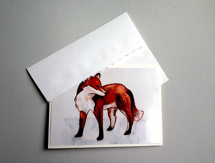 red fox greeting general card Watercolor Art