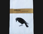 Crow Kitchen Towel - Hand Printed Flour Sack Tea Towel - Eco Friendly Dish Towel