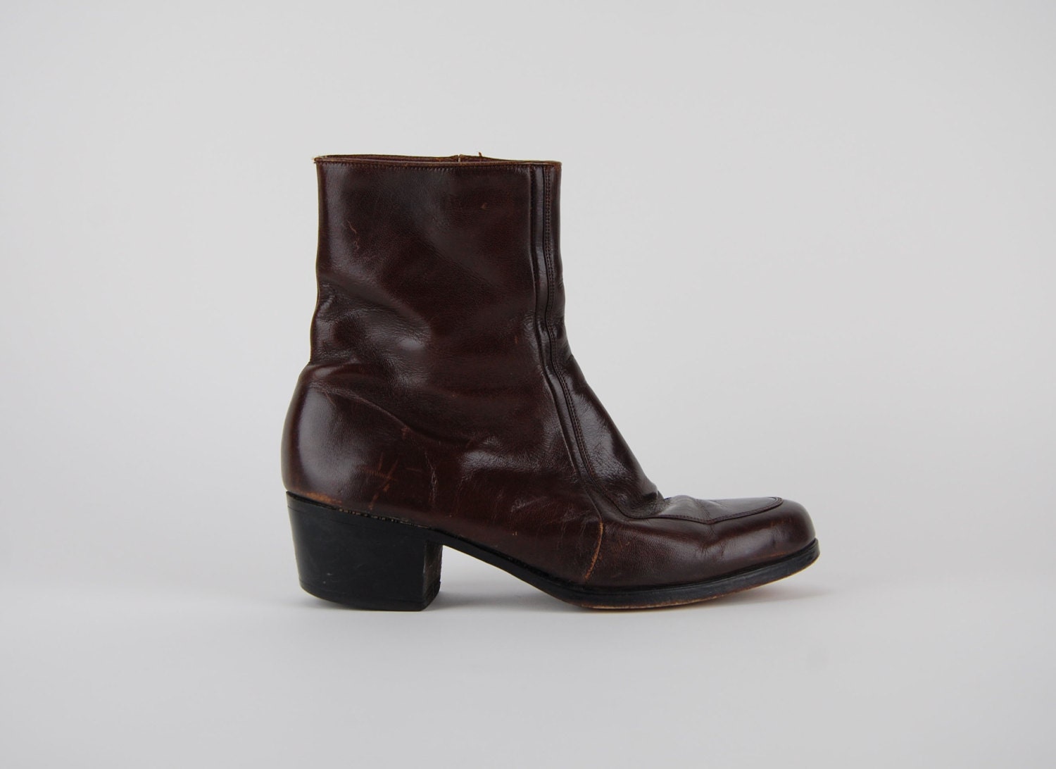 Vintage Brown Leather Worn In Motorcycle Skinny Ankle Riding Boots / Size US 8 EU 38