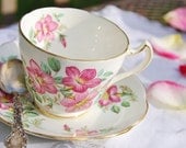 Vintage Royal Crown, Tea Cup and Saucer, Pink Floral, England