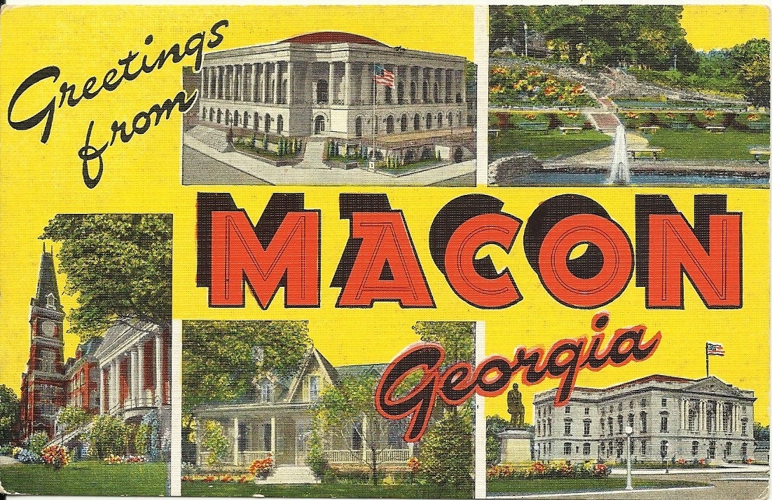 Vintage Linen Postcard Large Letter State Souvenir - Macon Georgia - 1940's