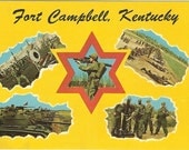 Vintage Linen Postcard State Souvenir - Fort Campbell Kentucky- 1960's