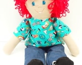boy cloth rag doll red headed handmade homemade ragdoll boy toy 144