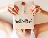 Happy Mustache iPad 1 2 3 4 new sleeve. Funny iPad case by GalaBorn. Hand embroidery. Burlap. iPad fashion