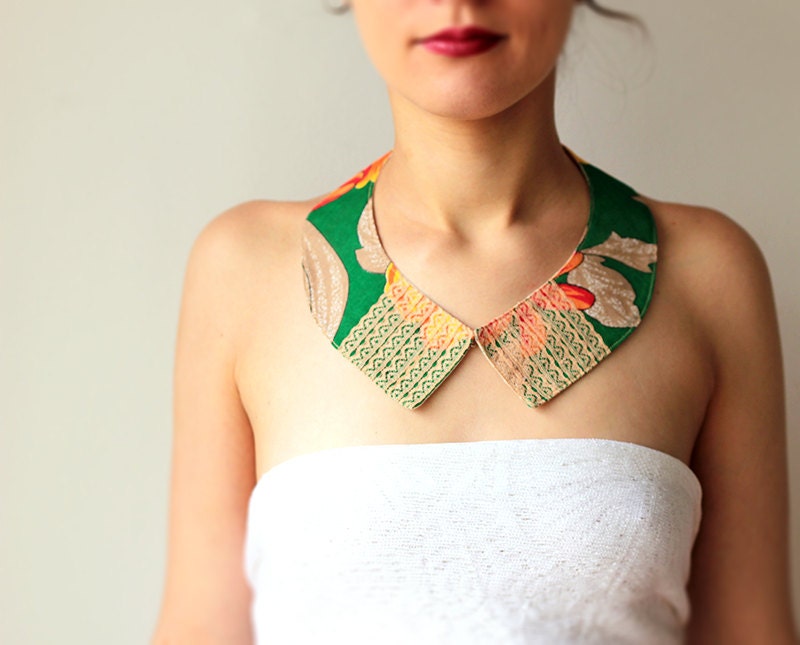 Peter pan collar - Summer fashion - Floral Peter pan collar - Cotton and lace - Green - Brazil