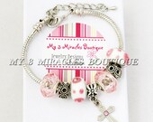 Religious PINK CROSS Silver Snake Chain Charm Bracelet ADJUSTABLE white glass beads girl teen gift 1st Communion Confirmation Graduation