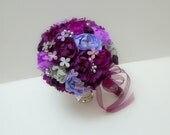 Wedding Bridal Paper Flower Bouquet - Purple and Grey