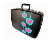 Overnight case, mid century modern, weekender, hand painted, Royal Traveller, teal, pink, magenta, charcoal, grey, atomic, retro