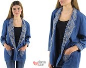 Vintage 1980s New Wave Abstract Light Denim Jacket / Denim Jacket / 80s Jacket: md / lg