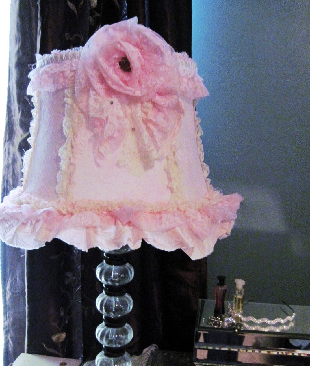 Shabby Chic Lampshade Handmade Lampshade in Pink Laces