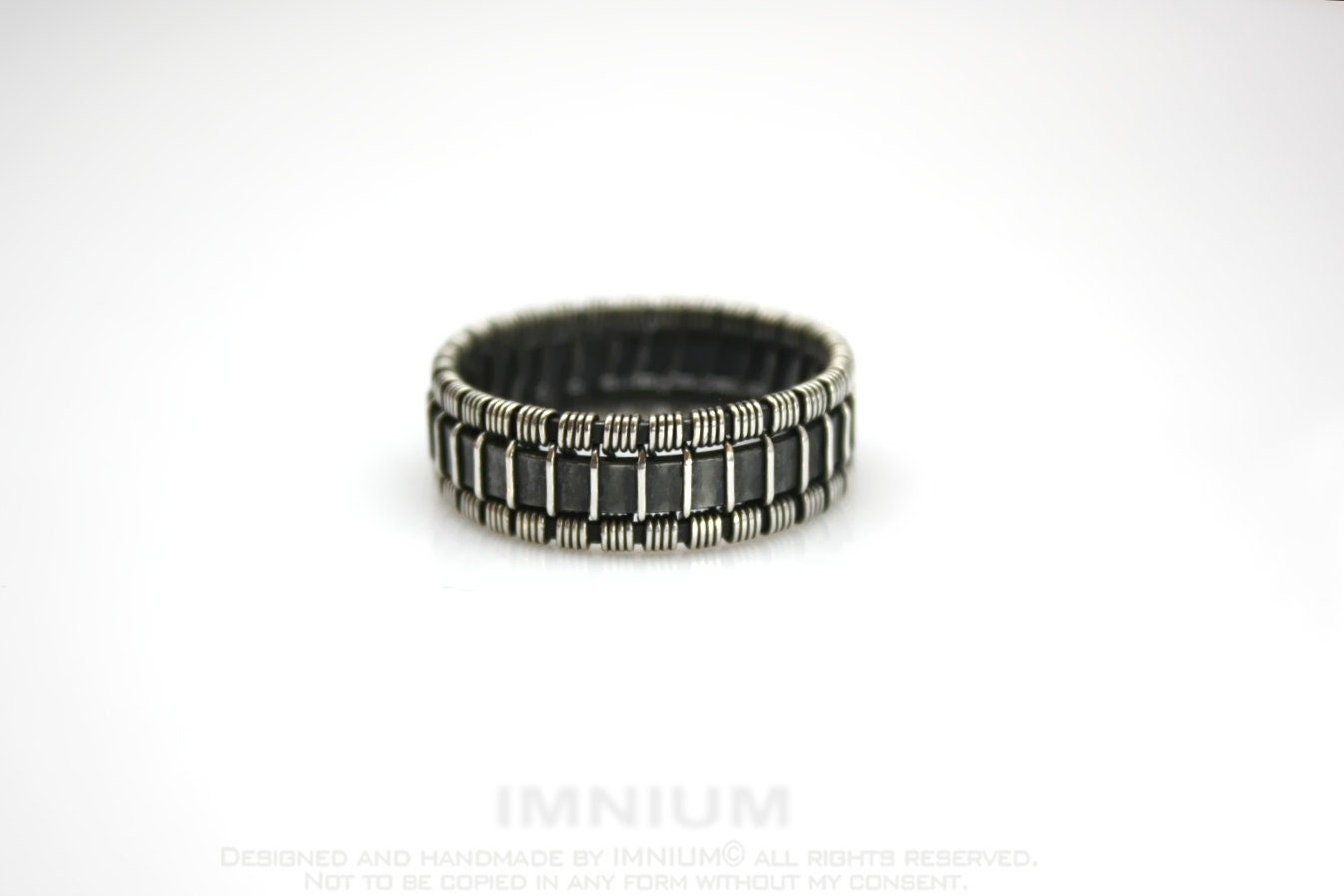 Mens wire wrapped ring size US 11 1/4 industrial wirewrap sterling silver wide band dark metal big