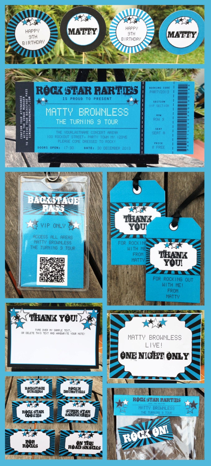 Rock Star Karaoke Party Invitation & Printable Birthday Collection, EDITABLE text PDF file - you personalize at home with Adobe Reader