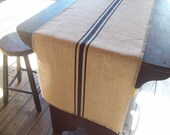 Burlap Table Runner 18 x 108 with Hand Painted Soft Black Grain Sack Stripes or Choose Your Colors - Burlap Decor
